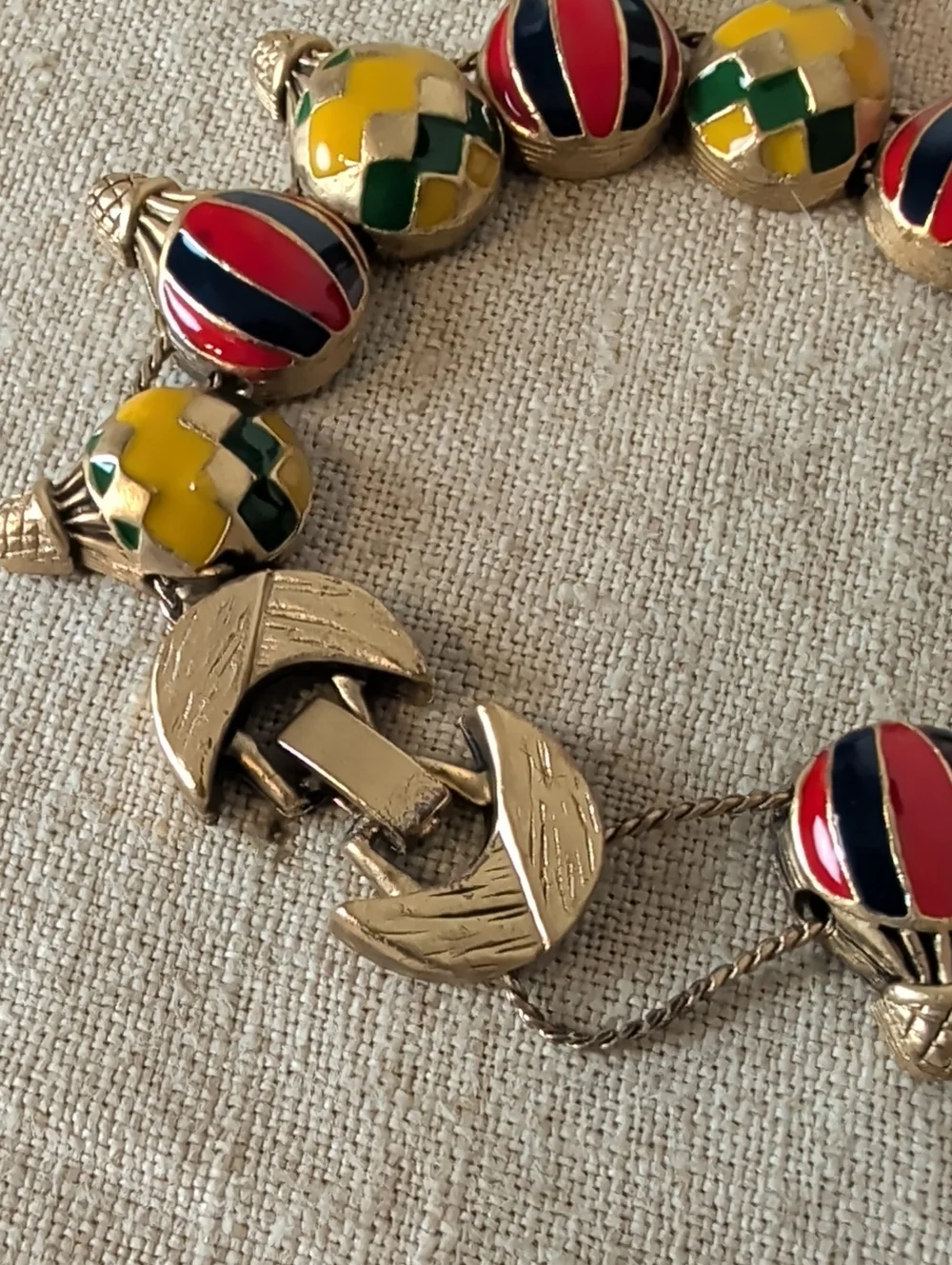 Enamel Whimsical Air Balloon Link Bracelet in Yellow, Red, Green &Blue